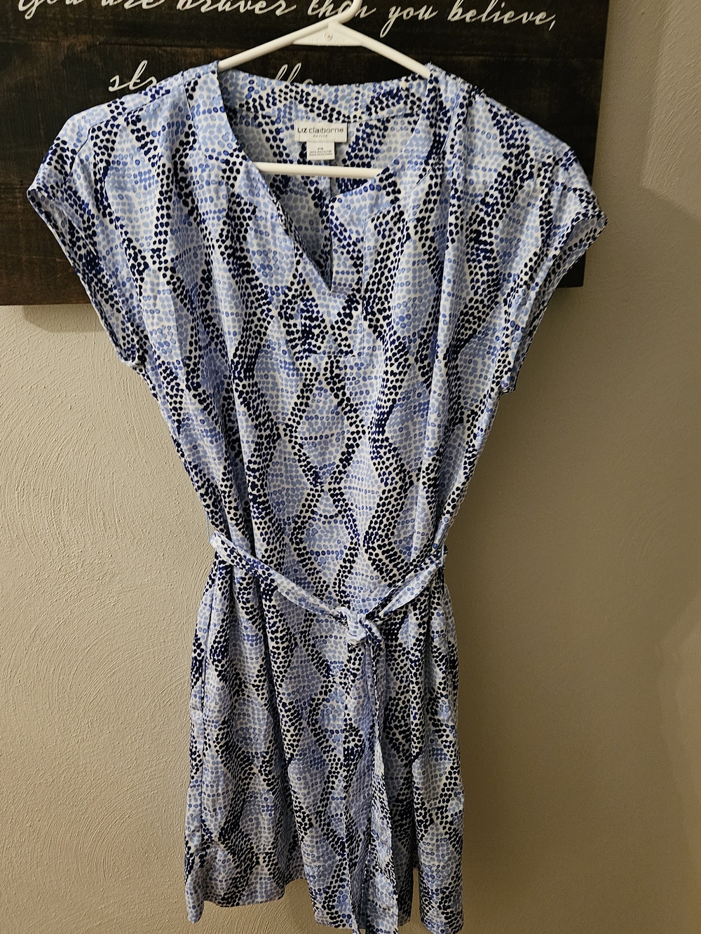 Liz Claiborne Petite Light Blue and Navy Snake-Print Wrap Midi Dress